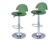 Adeco Green Acrylic Hydraulic Lift Adjustable Barstool Chair Chrome Finish Pedestal Base Set of two