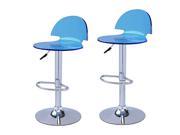 Adeco Blue Acrylic Hydraulic Lift Adjustable Barstool Chair Chrome Finish Pedestal Base Set of two