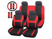 Adeco [CV0156] 13 Piece Car Vehicle Seat Covers Universal Fit Black with Bright Red