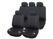 ADECO [CV0178] 9 Piece Car Vehicle Front Seat Cover Set Universal Fit Black Color with Pink Embroidery Interior Decoration