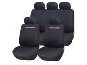Adeco [CV0213] 9 Piece Car Vehicle Seat Covers Universal Fit Black with Red Details