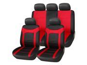 Adeco [CV0233] 9 Piece Car Vehicle Seat Covers Universal Fit Black Red Mesh