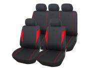 Adeco [CV0200] 9 Piece Car Vehicle Seat Covers Universal Fit Black Red