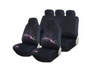 Adeco 7 Piece Car Vehicle Protective Seat Covers Universal Fit Black with Pink Flower Vine Detail