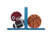 Adeco BK6377 Kid Bookends Set of 2 Wood Football and Basketball