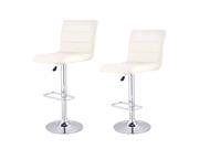 Adeco Leatherette Adjustable Barstool Chair with Horizontal Channel Tufting Chrome Finish Pedestal Base Set of two
