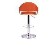 Adeco Fabric and Light Color Wood Cushioned Hydraulic Lift Adjustable Barstool Low Back Chrome Accent Pedestal Base Orange