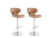Adeco CH0017 2 Curved Light Coffee Color Adjustable Barstool Chairs Set of 2 Chrome Finish Home Decor