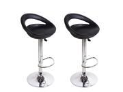 Adeco CH0023 Black Round Hydraulic Lift Adjustable Barstool Chairs Set of 2 Chrome Finish Home Decor