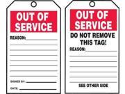 ACCUFORM SIGNS TAR714 Out of Service Tag Roll 6 1 4 x 3 PK100