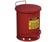 JUSTRITE 09300 Oily Waste Can 10 Gal. Steel Red
