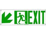 BRADY 114665 Fire Exit Sign 7 x 21In GRN WHT Exit ENG