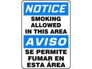 ACCUFORM SIGNS SBMSMK806VA Smoking Area Sign 14 x 10In AL Bilingual