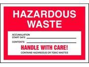 ACCUFORM SIGNS MHZW15PSP Hazardous Waste Label 4 In. H PK 25