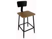 Square Stool with Backrest Height 18 to 26 Natural Wood 5NWH6