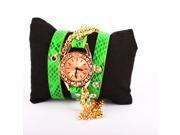 Waterproof Women Leather Vintage Watch Leaf Pendant Bracelet Wristwatches