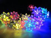 Solar Powered 20 LED String Lights with 20 Double Lotus Flower Multi Color