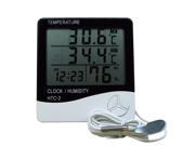 HTC 2 Digital LCD Temperature Humidity Meter Indoor Outdoor Room Thermometer Clock Hygrometer with Sensor