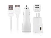 Samsung N7100 Micro USB Data Charge Cable 5 Feet Dual Fast Car Wall Charger White