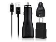 Samsung Micro USB Data Charge Cable 3 Feet Dual USB Fast Car Wall Charger Black