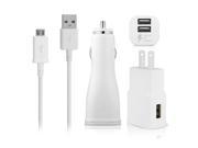 Samsung N7100 Micro USB Data Charge Cable 3 Feet Dual Fast Car Wall Charger White