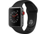 Apple Watch Series 3 38mm Smartwatch Space Gray Aluminum Case Black Sport Band GPS + Cellular MQJP2LL/A Non-OEM M/L Band
