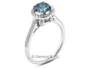 1.02 CT Blue SI1 EX Round Earth Mined Diamonds 18K 4 Prong Micro Pave Double Row Wedding Ring 4.0gr