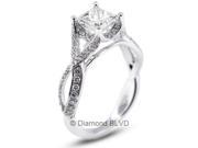 1.35 CT E VS1 EX Princess Earth Mined Diamonds 18K 4 Prong Micro Pave Split Twist Shank Wedding Ring 3.5gr