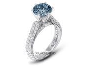 2.02 CT Blue VS2 EX Round Earth Mined Diamonds 14K 6 Prong Pave Three Row Pave Wedding Ring 4.5gr