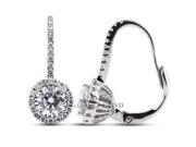1.50 CT H SI1 EX Round Earth Mined Diamonds 18K Prong Micro Pave Halo Dangle Earrings 2.4gr