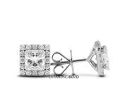2.18 CT F VS1 Ideal Princess Earth Mined Diamonds 14K Prong Pave Halo Accent Earrings 2.5gr