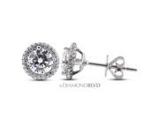 1.51 CT J SI1 EX Round Earth Mined Diamonds 18K Prong Micro Pave Halo Accent Earrings 1.8gr