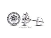 1.14 CT E VS2 VG Round Earth Mined Diamonds 14K Prong Pave Halo Accent Earrings 1.4gr