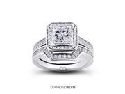 1.59 CT H-VS1 EX Princess Earth Mined Diamonds 14K Pave Halo Matching Engagement Rings 7.68gr 1.59 CT H-VS1 EX Princess Earth Mined Diamonds 14K Pave Halo Matching Engagement Rings 7.68gr