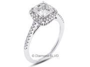 1.37 CT H SI1 EX Cushion Earth Mined Diamonds 18K 4 Prong Micro Pave Halo Wedding Ring 2.7gr