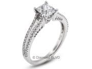 1.49 CT D VS2 Ideal Princess Earth Mined Diamonds 18K 4 Prong Micro Pave Split Twist Shank Wedding Ring 3.1gr