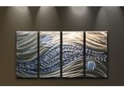 Metal Wall Art Abstract Modern Sculpture 4 Panels HUGE Wall Decor Ocean Breeze