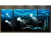 Metal Wall Art Abstract Modern Sculpture Home Decor Blue Large Ocean Jellyfish
