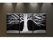 Metal Wall Art Abstract Modern Landscape Contemporary 3 Panels HUGE White Tree