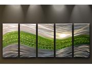 Metal Wall Art Modern Abstract Sculpture Huge 5 Panels Handmade Decor Green Path
