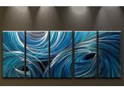 Metal Wall Art Abstract Modern Contemporary Home Decor Large 5 Panels Blue Holes