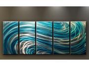 Metal Wall Art Modern Abstract Contemporary Sculpture Huge Wall Decor Blue Waves