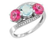 14K White Gold 3 stone Ring 6 mm Round Aquamarine & Pink Topaz Sides Diamond Accent, sizes 5 - 10 14K White Gold 3 stone Ring 6 mm Round Aquamarine & Pink Topaz Sides Diamond Accent, sizes 5 - 10