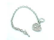 Stainless Steel Trendy Cable Chain Bracelet with Heart Charm and Toggle Clasp Closure High Polished Finished