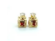 Square Cubic Stud Stone Earrings red