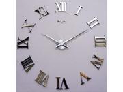Vintage DIY Wall Clock 3D Roman Numerals Stickers Home Decor Art Clock Silver
