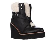 Coach Kenna Wedge Shearling Ankle Boots Black Natural 7 M US