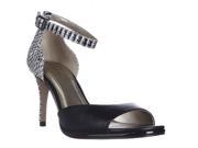 Tahari Gea Peep Toe Ankle Strap Sandals Black Black White 6.5 M US
