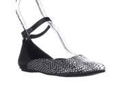 Kenneth Cole REACTION Snub City Pointed Toe Ankle Strap Ballet Flats Black White Snake 6.5 M US