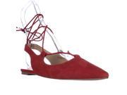 Franco Sarto Snap Pointed Toe Ankle Tie Ballet Flats Red 8.5 M US 38.5 EU